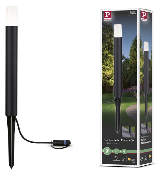 Paulmann 94536 Plug&Shine Flarea, vekovní černé sloupkové svítidlo LED 3,6W 3000K, výška 40cm , IP65
