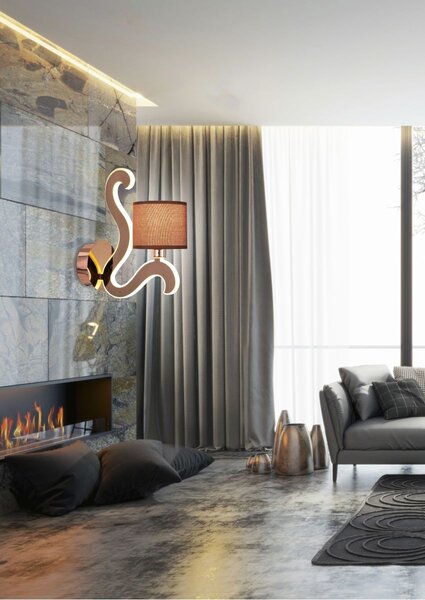 Moderní nástěnná lampa AMBROSIA - 1xE14, 40W + LED 6W, 2800K (teplá bílá), měděná