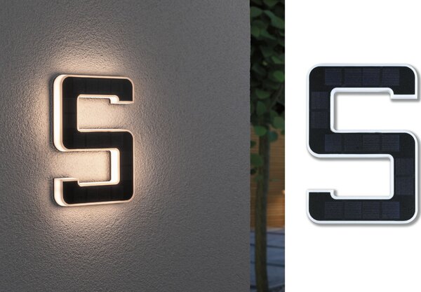 Paulmann 79846 solární domovní číslo 5 s vyměnitelnou baterií LED 0,2W 3000K, výška 23cm, IP44