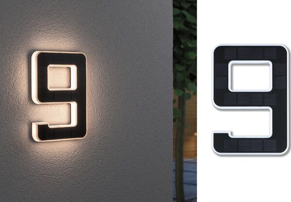 Paulmann 79850 solární domovní číslo 9 s vyměnitelnou baterií LED 0,2W 3000K, výška 23cm, IP44