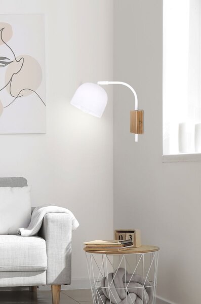 Moderní nástěnné osvětlení RUPI - 1xE27, 40W, přírodní dřevo / bílé