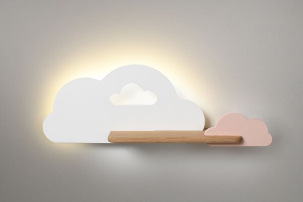 Dětské nástěnné LED svítidlo s poličkou CLOUD - 5W, 4000K (denní bílá), bílá / růžová