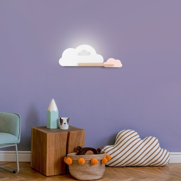 Dětské nástěnné LED svítidlo s poličkou CLOUD - 5W, 4000K (denní bílá), bílá / růžová