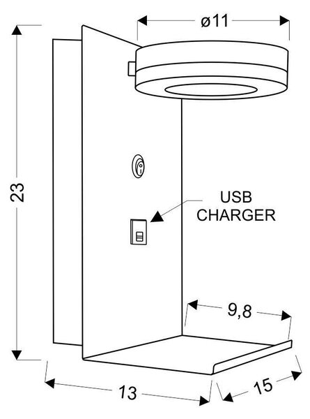Nástěnné LED světlo s policí a USB vstupem COMPACT, 4W, 4000K (denní bílá), bílé