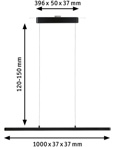 Paulmann 96816 Lento, černé lineární svítidlo se svícením nahoru-dolu pro Urail, 42W LED 2700K stmívatelné, délka 100cm