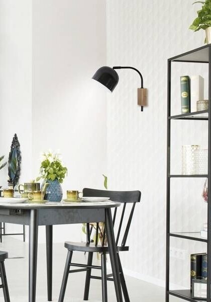 Moderní nástěnné osvětlení RUPI - 1xE27, 40W, přírodní dřevo / černé