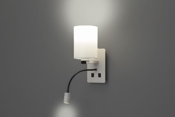 Nástěnné LED osvětlení se čtecím ramenem MAGNUM 3 - 1xE27, 40W + LED 3W, 3200K (teplá bílá), bílé
