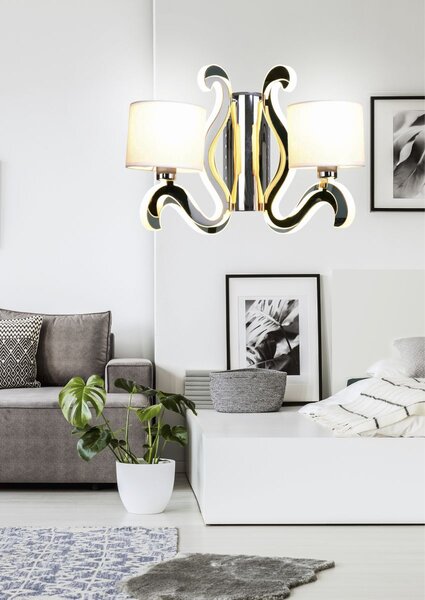 Moderní nástěnná lampa AMBROSIA - 2xE14, 40W + LED 12,3W, 2800K (teplá bílá), chromovaná