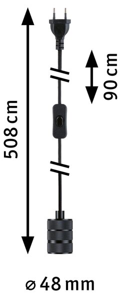 Paulmann 78436 Tilla, černé svítidlo pro dekorativní žárovku s vypínačem a kabelem do zásuvky, 1x60W E27 délka 508cm