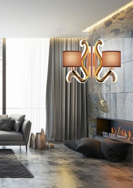 Moderní nástěnná lampa AMBROSIA - 2xE14, 40W + LED 12,3W, 2800K (teplá bílá), měděná