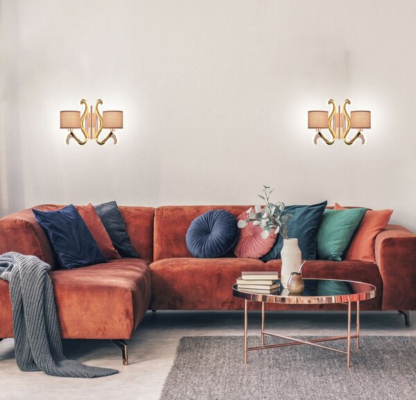 Moderní nástěnná lampa AMBROSIA - 2xE14, 40W + LED 12,3W, 2800K (teplá bílá), měděná