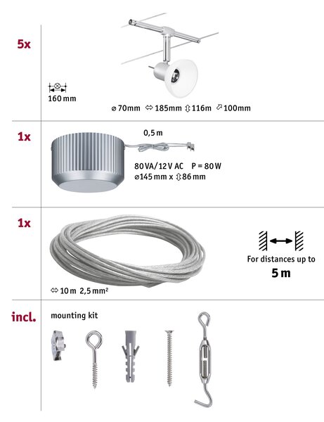 Paulmann 94136 Sheela, lankový systém max 5x10W LED 12V, 500cm