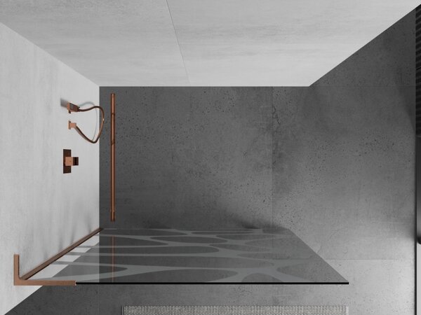 Mexen Kioto L, sprchová zástěna Walk-In 80 x 200 cm, 8mm čiré sklo bílý vzor, ​​měděný matný profil, 800-080-103-65-97