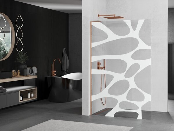 Mexen Kioto L, sprchová zástěna Walk-In 80 x 200 cm, 8mm čiré sklo bílý vzor, ​​měděný matný profil, 800-080-103-65-97