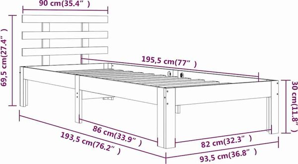 VidaXL Postel bez matrace 90 x 190 cm masivní borovice [814720] Barva: Přírodní