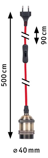 Paulmann 79770 Eldar, červený textilní kabel s vypínačem a objímkou 1xE27, délka 5m