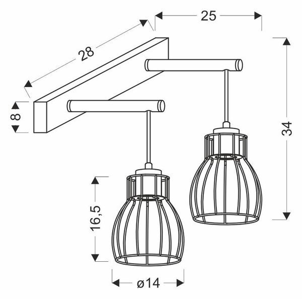 Nástěnné industriální svítidlo BERNITA - 2xE27, 60W, černé / hnědé