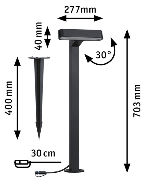 Paulmann 94546 Plug&Shine Ito Horizontal, zahradní sloupek, 6W LED 3000K, antracit, výška 70cm, IP65