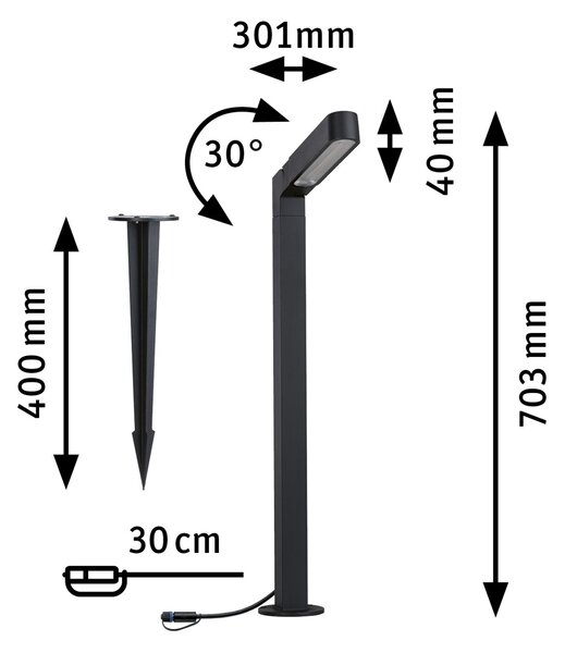 Paulmann 94547 Plug&Shine Ito Vertical, zahradní sloupek, 6W LED 3000K, antracit, výška 70cm, IP65
