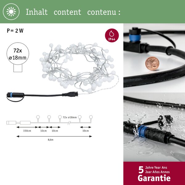Paulmann 94557 Plug&Shine světelný řetěz, 72 LED světýlek, délka 7,5m IP44, 24V
