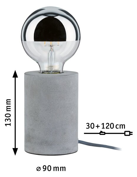 Paulmann 79621 Mik, jednoduchá betonová stolní lampa pro designovou žárovku, 1xE27, výška 13cm