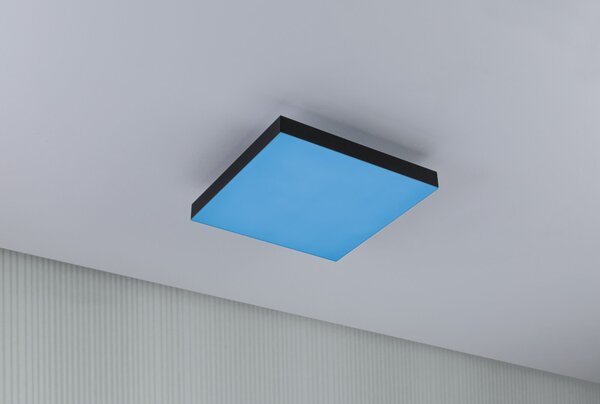 Paulmann 79907 Velora, černý subtilní stropní LED panel Rainbow dynamic RGBW, 13,2W LED 3000-6500K, 29x29cm, dálkové ovládání