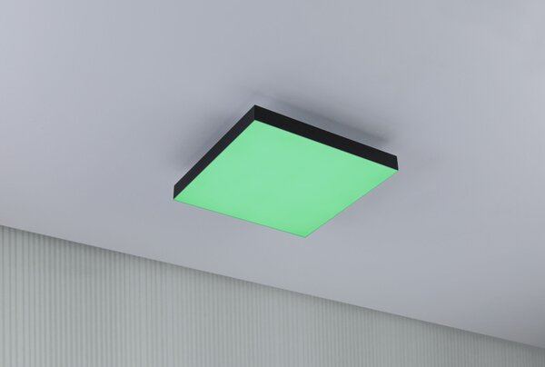 Paulmann 79907 Velora, černý subtilní stropní LED panel Rainbow dynamic RGBW, 13,2W LED 3000-6500K, 29x29cm, dálkové ovládání