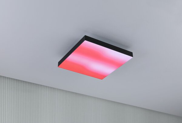 Paulmann 79907 Velora, černý subtilní stropní LED panel Rainbow dynamic RGBW, 13,2W LED 3000-6500K, 29x29cm, dálkové ovládání