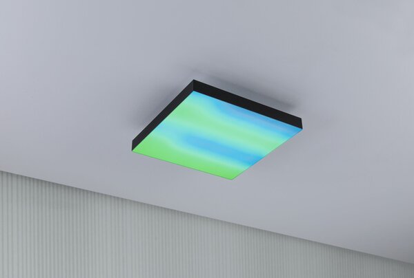 Paulmann 79907 Velora, černý subtilní stropní LED panel Rainbow dynamic RGBW, 13,2W LED 3000-6500K, 29x29cm, dálkové ovládání