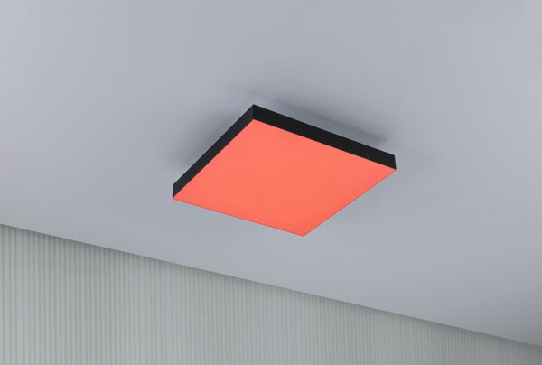 Paulmann 79907 Velora, černý subtilní stropní LED panel Rainbow dynamic RGBW, 13,2W LED 3000-6500K, 29x29cm, dálkové ovládání