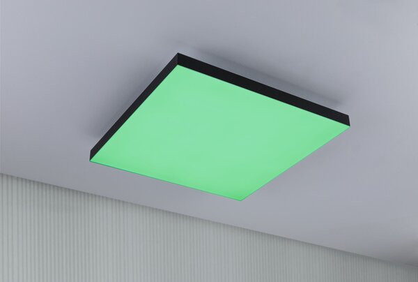 Paulmann 79908 Velora, černý subtilní stropní LED panel Rainbow dynamic RGBW, 19W LED 3000-6500K, 45x45cm, dálkové ovládání