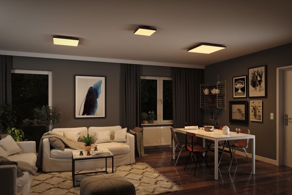 Paulmann 79909 Velora, černý subtilní stropní LED panel Rainbow dynamic RGBW, 31W LED 3000-6500K, 59x59cm, dálkové ovládání