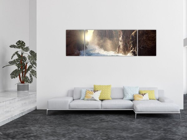Obraz - Skály a vlny oceánu (170x50 cm)