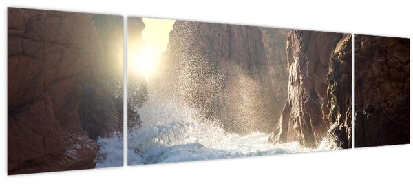 Obraz - Skály a vlny oceánu (170x50 cm)