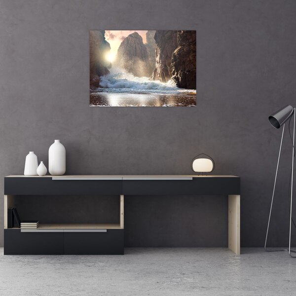 Obraz - Skály a vlny oceánu (70x50 cm)