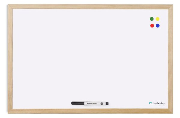 Toptabule.sk Bílá magnetická tabule v přírodním dřevěném rámu 90x60 cm