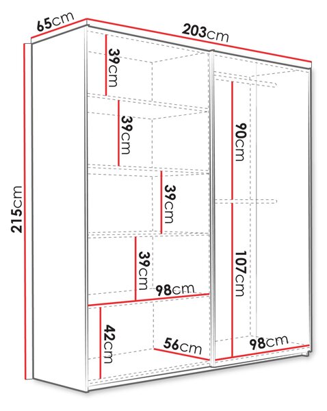 Šatní skříň s posuvnými dveřmi 203 cm SOBRAL - černá / kašmírová + dub wotan