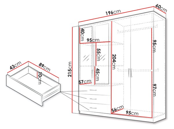 Prostorná šatní skříň 196 cm SAFARA - bílá