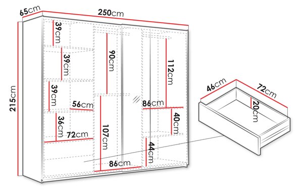 Šatní skříň s posuvnými dveřmi 250 cm SOBRAL - černá / kašmírová + dub wotan