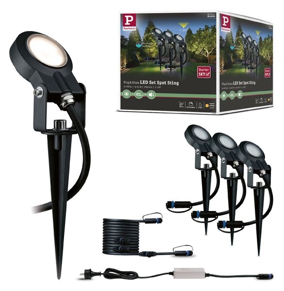 Paulmann 93696 Plug&Shine Sting, základní set zahradních reflektorů 3x6W LED 3000K stmívatelné, IP67
