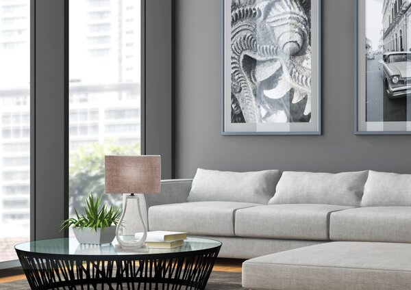 Moderní stolní lampa FEMO - 1xE27, 60W, šedá / béžová