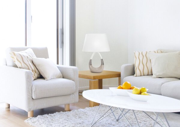 Moderní stolní keramická lampa ROMANO - 1xE27, 60W, béžová / bílá
