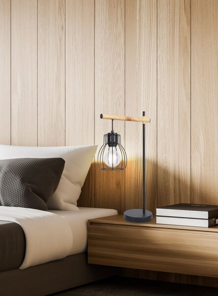 Stolní industriální lampa BERNITA - 1xE27, 60W, černá / hnědá