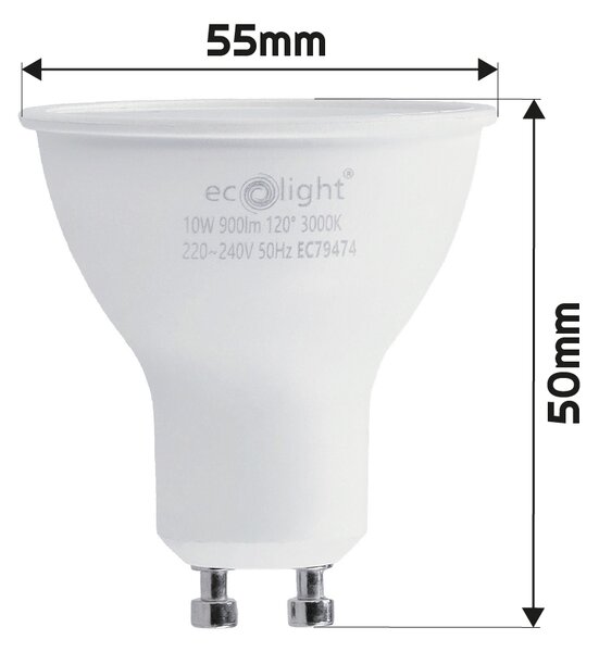 6x LED žárovka GU10 10W teplá bílá ECOLIGHT