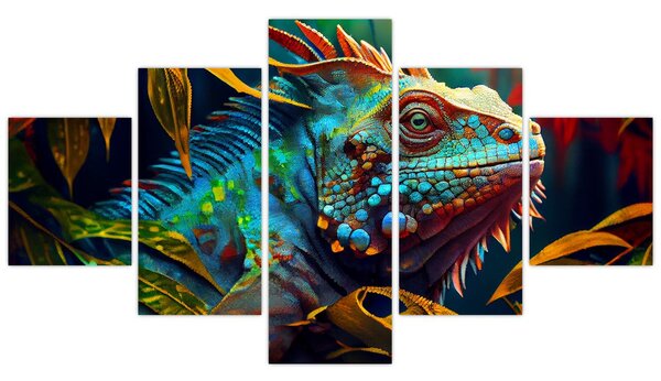 Obraz - Barevný leguán (125x70 cm)