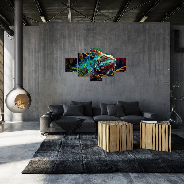 Obraz - Barevný leguán (125x70 cm)