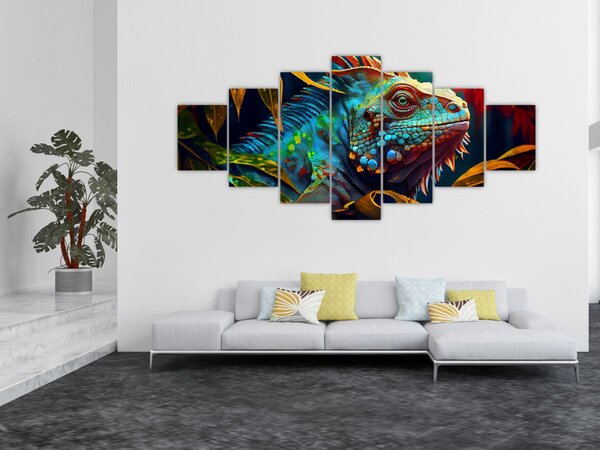 Obraz - Barevný leguán (210x100 cm)