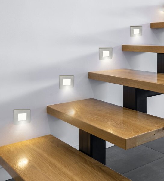 Schodišťové vestavné svítidlo ZORDA 2 - 1xG4, 20W, 7,3x7,3cm, čtvercové, stříbrné