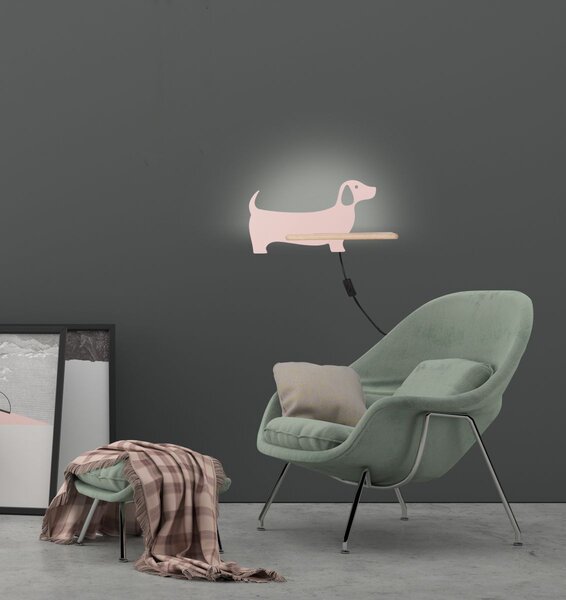 Dětská LED nástěnná lampička do zásuvky DOG - 5W, 4000K (denní bílá), růžová