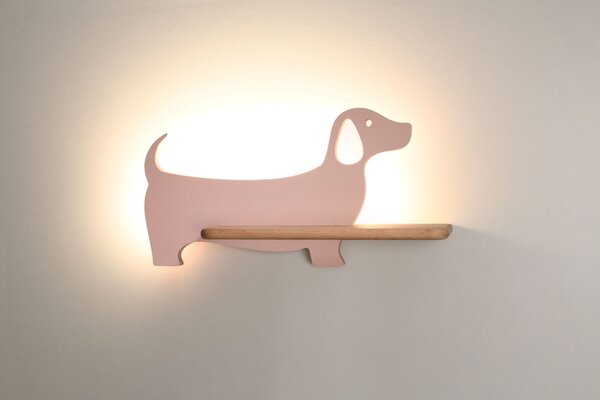 Dětská LED nástěnná lampička do zásuvky DOG - 5W, 4000K (denní bílá), růžová